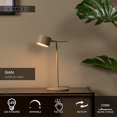Lucide GIAN - Lampe de table - LED Dim. - 1x9W 2700K - Taupe
